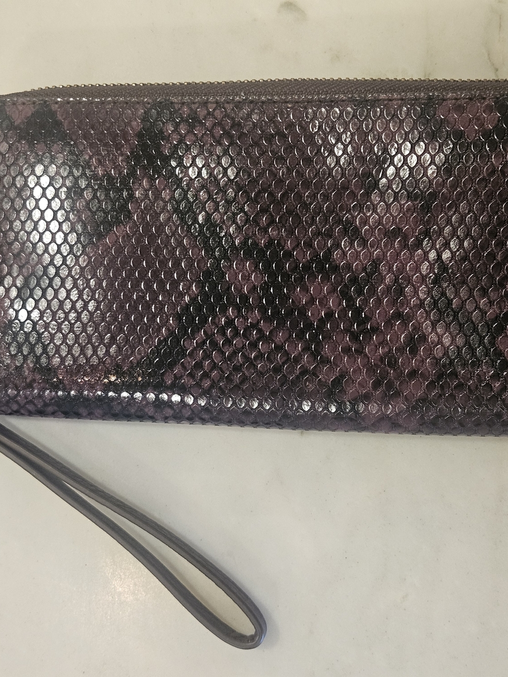 Fossil Purple Snakeskin Embossed Leather Continental Wristlet Wallet